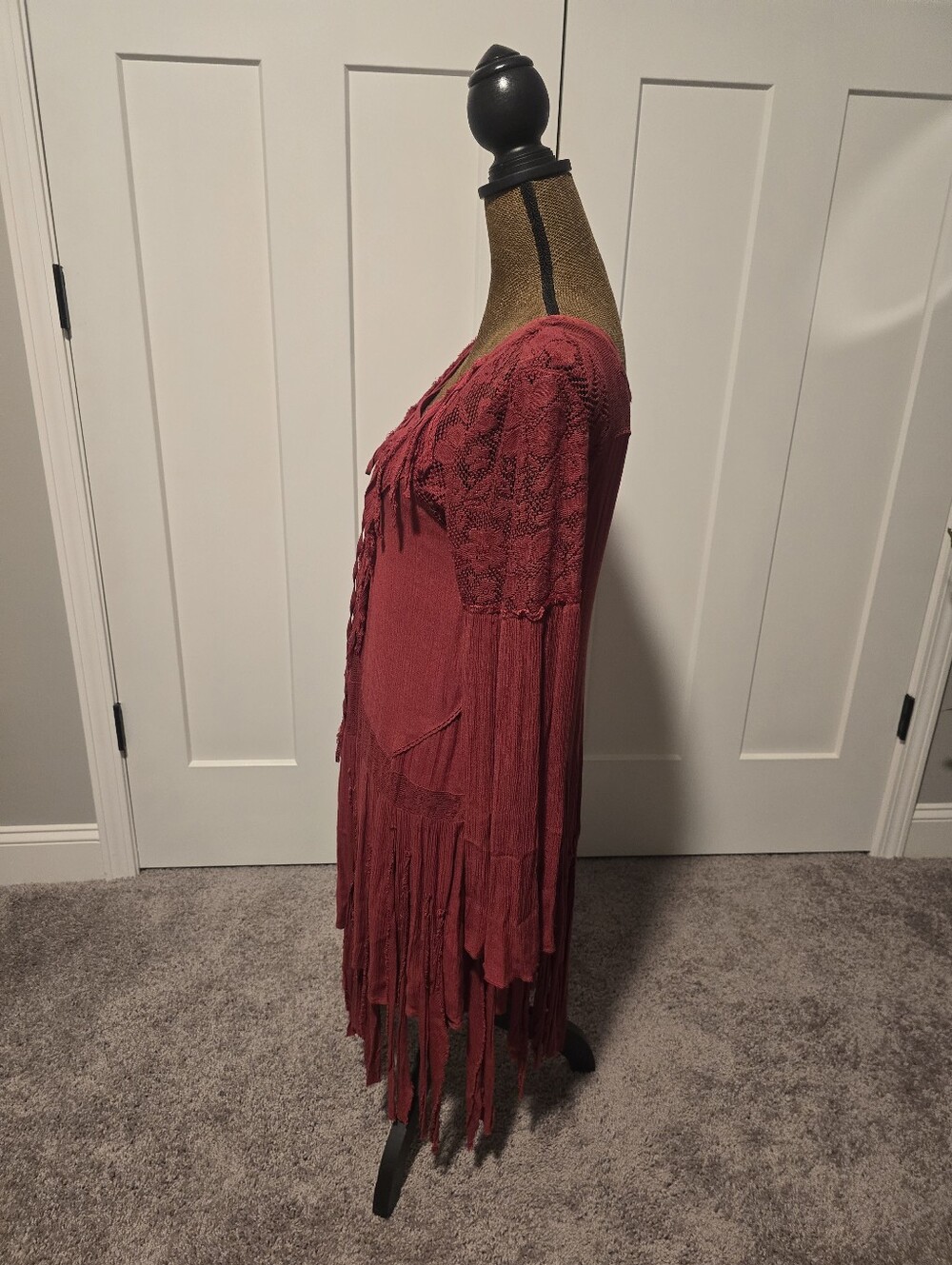 Free People Fringe Long Sleeve Dress in Wine - Picture 6 of 6